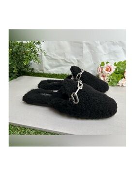 rag & bone Essex Faux in black Shearling Slide  women size 7 NEW